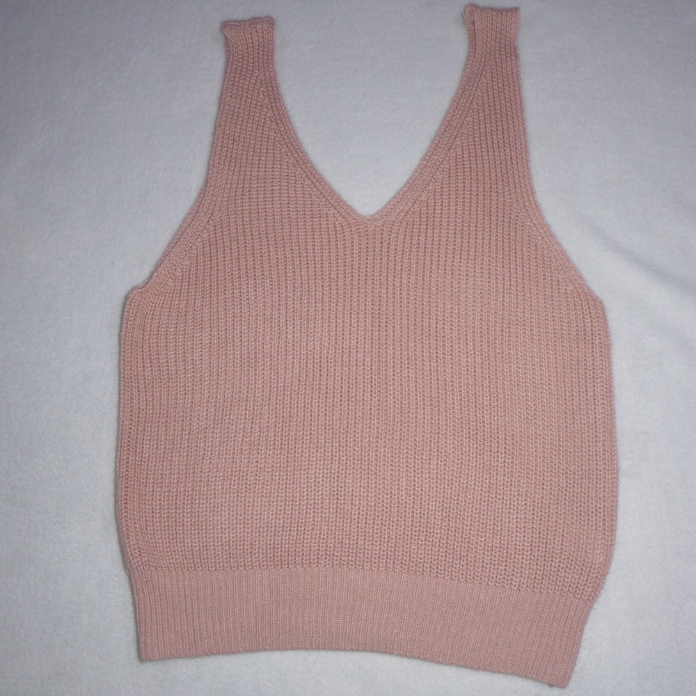Pink Lily Women Rose Pink Ribbed Knit V-Neck Sweater Tank Top HL00421P01 Large